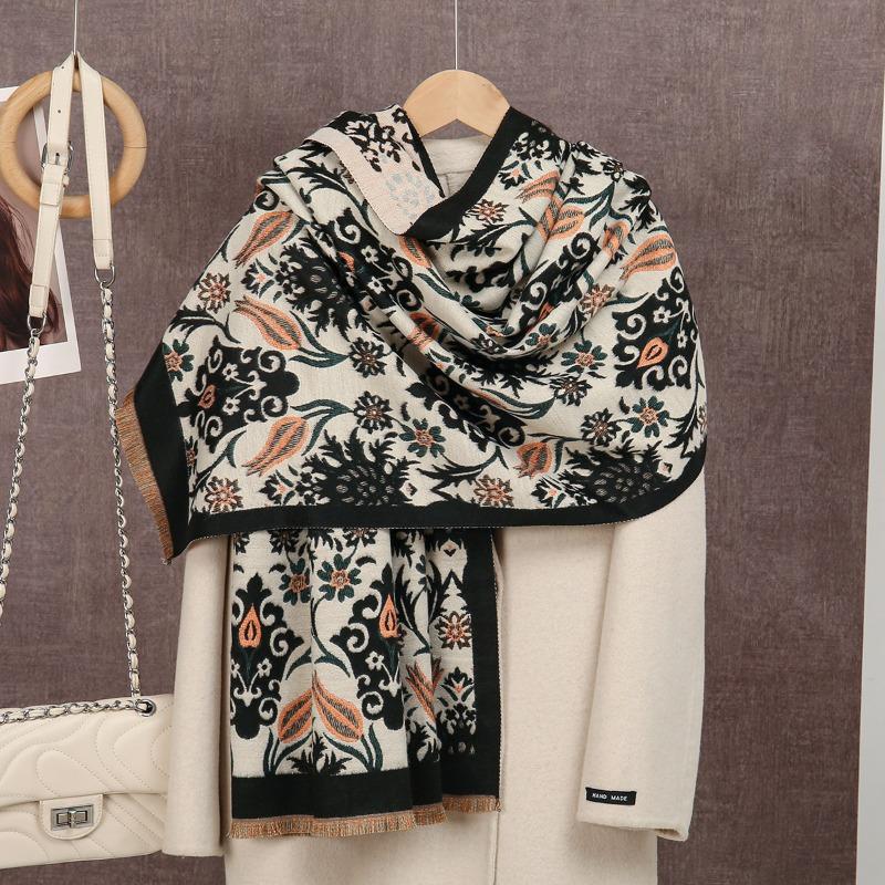 Landscape Painting Imitation Cashmere Scarf Autumn and Winter Fashion Long Thickened Fringed Scarf Warm Shawl Women