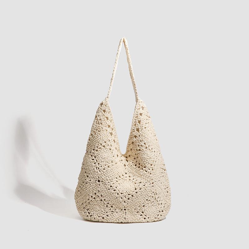 Sunflower Shoulder Bag Large Bag Women's Bag 2025 New Foreign Style Versatile Knitted Hollow Flower Lazy Handbag