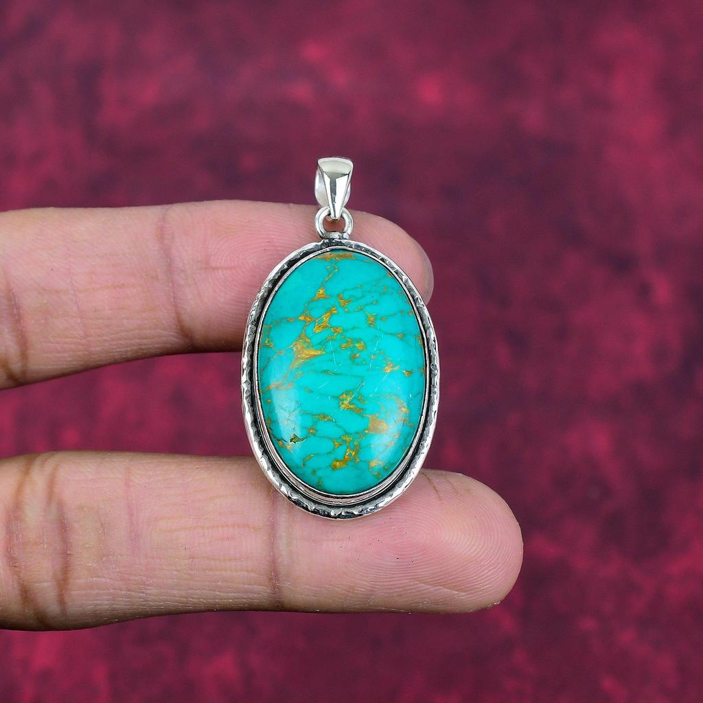 Arizona Turquoise Gemstone Pendant, 925 Solid Sterling Silver Pendant Jewelry, Handmade Antique Jewelry Gift For Mother
