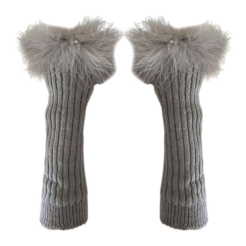 Punk Subculture Gloves Sleeves for Halloween Party Feathered Fingerless Gloves