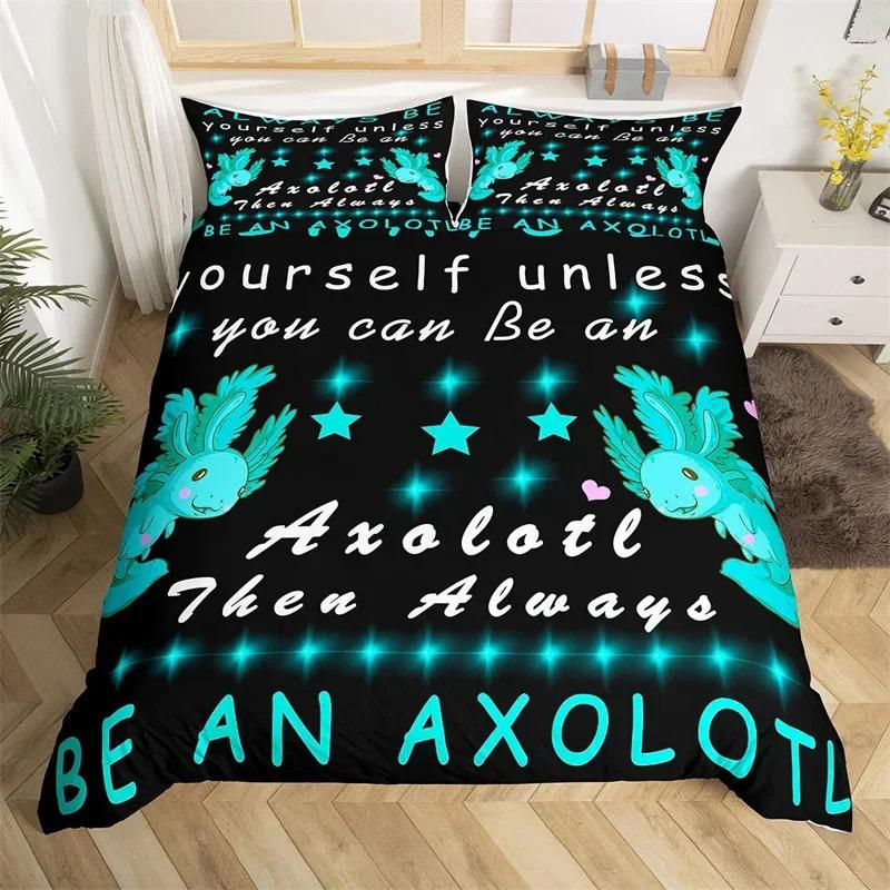 Cartoon Salamander Bedding Set, Maple Leaf Duvet Set, Microfiber Marine Life Three-Piece Set.