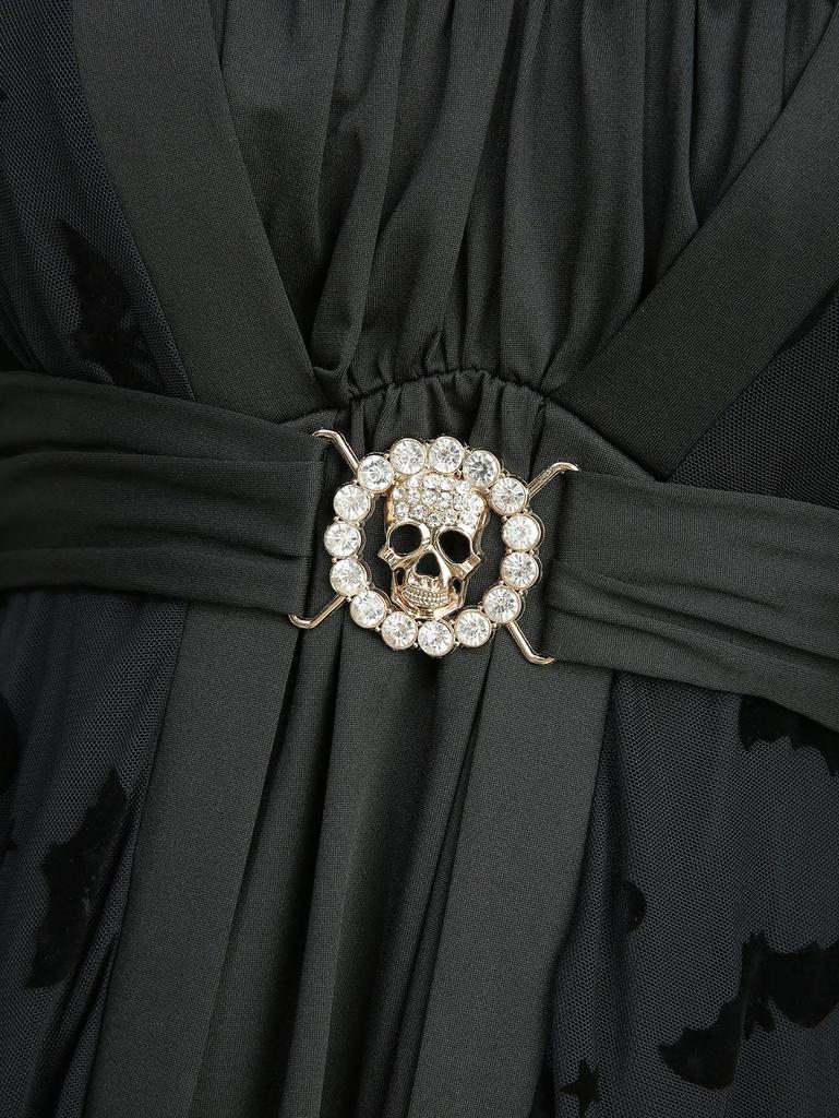 Rosegal Taglie Forti Top Asimmetrico con Maniche a Campana in Rete con Floccato a Pipistrello Arricciato 2 in 1 con Cintura