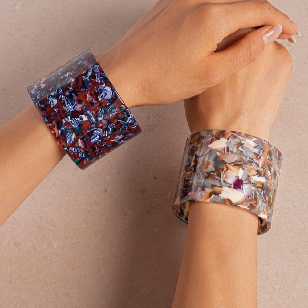 Geometric Open Wide Bracelet Europe American Style Smudged Hand Ring Acelete Plate Bangle  Girls