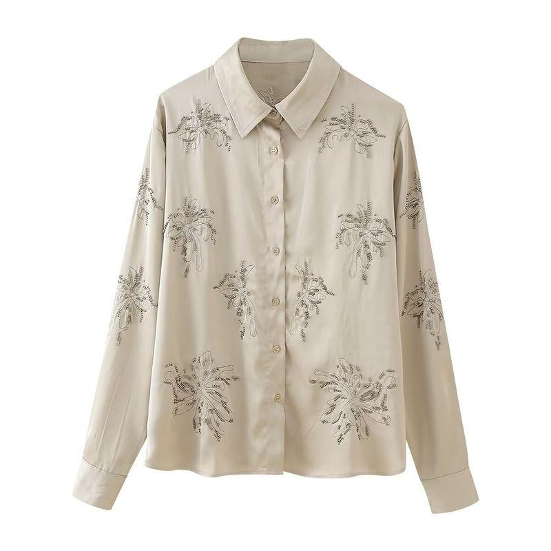 Kaslead New Arrival Women's Fashion Style Fashion Beaded Embroider Shirt Casual Pants Suit