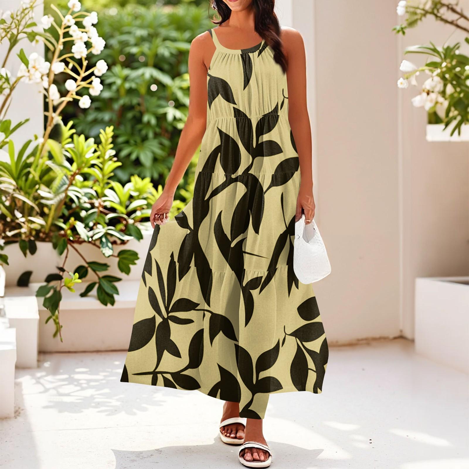 

Женское летнее повседневное модное платье без рукавов на подтяжках XL жёлтый