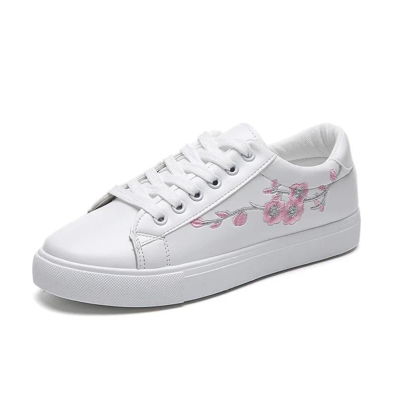

Fashion Women Casual Shoes Spring Autumn Fashion White Shoes 2025 New Breathable Embroidered Flower Casual Sneakers Zapatos De Mujer 35 розовый