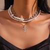 Multi-layer Pearl Cross Necklace: Sweet, Cool, Spicy Girl Choker for Women with Niche Design.