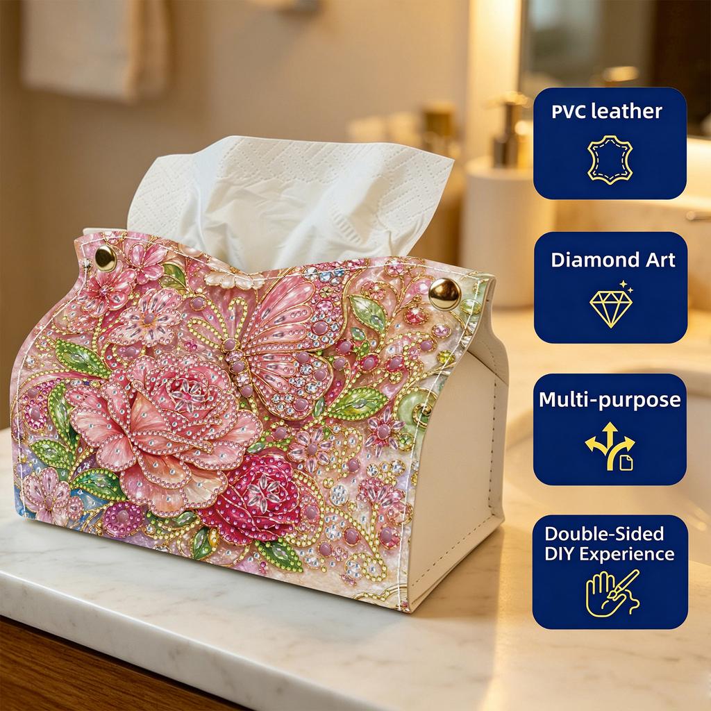 24cm 5D DIY Diamond Art Handmade Tissue Holder Reusable Rhinestones Decorative Tissue Box PVC for Home Car Desk Decoration Craft