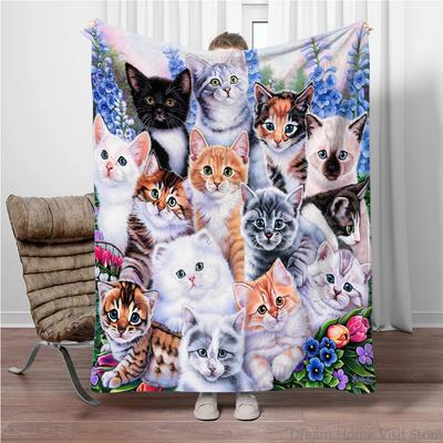 Süße Katze Aufdruck Decke, Flanelldecke, Weiche Warme Überwurfdecke Nickerchen Decke für Couch Sofa Büro Bett Büro Camping Reisen