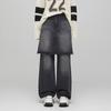 LALAFOX Black Denim Midi Skirt Pants Black Bq4Dp005