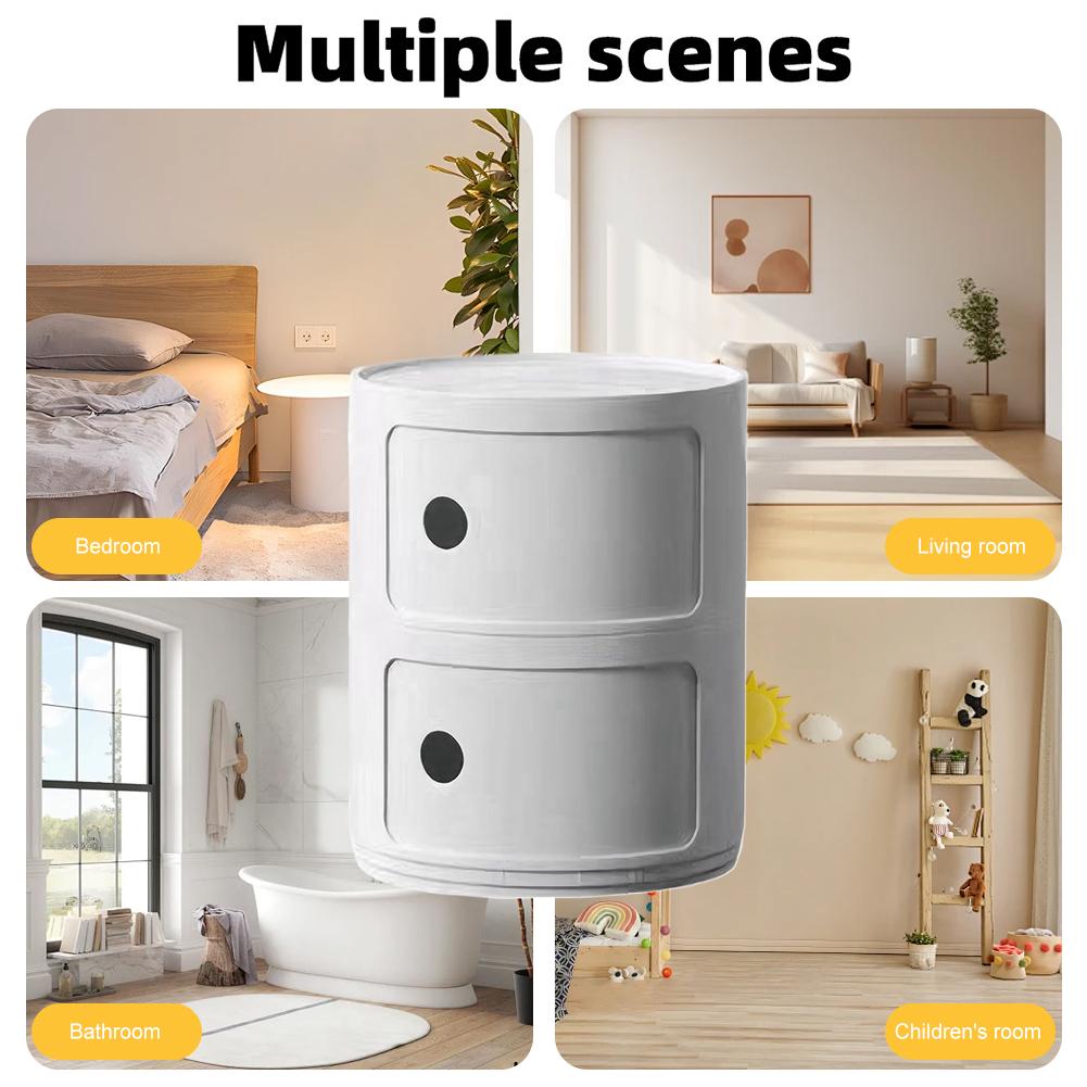 2/3 Layer Nordic Round Bedside Table Mini Storage Cabinet Bedroom Small Side End Table Nightstand Storage Locker for Bedroom