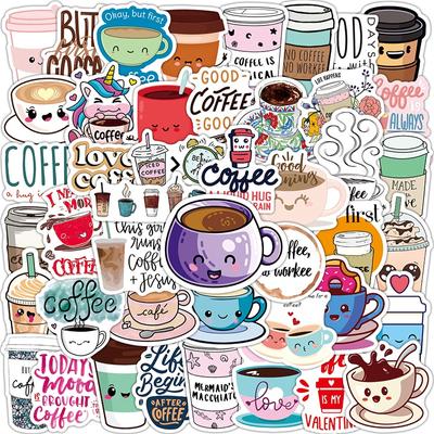 50 Pack Coffee Stickers Water Bottles Laptop Car Hydroflasks Phone Motorcycle Guitar Skateboard Computer Coffee Cup Vinyl Sticker Waterproof