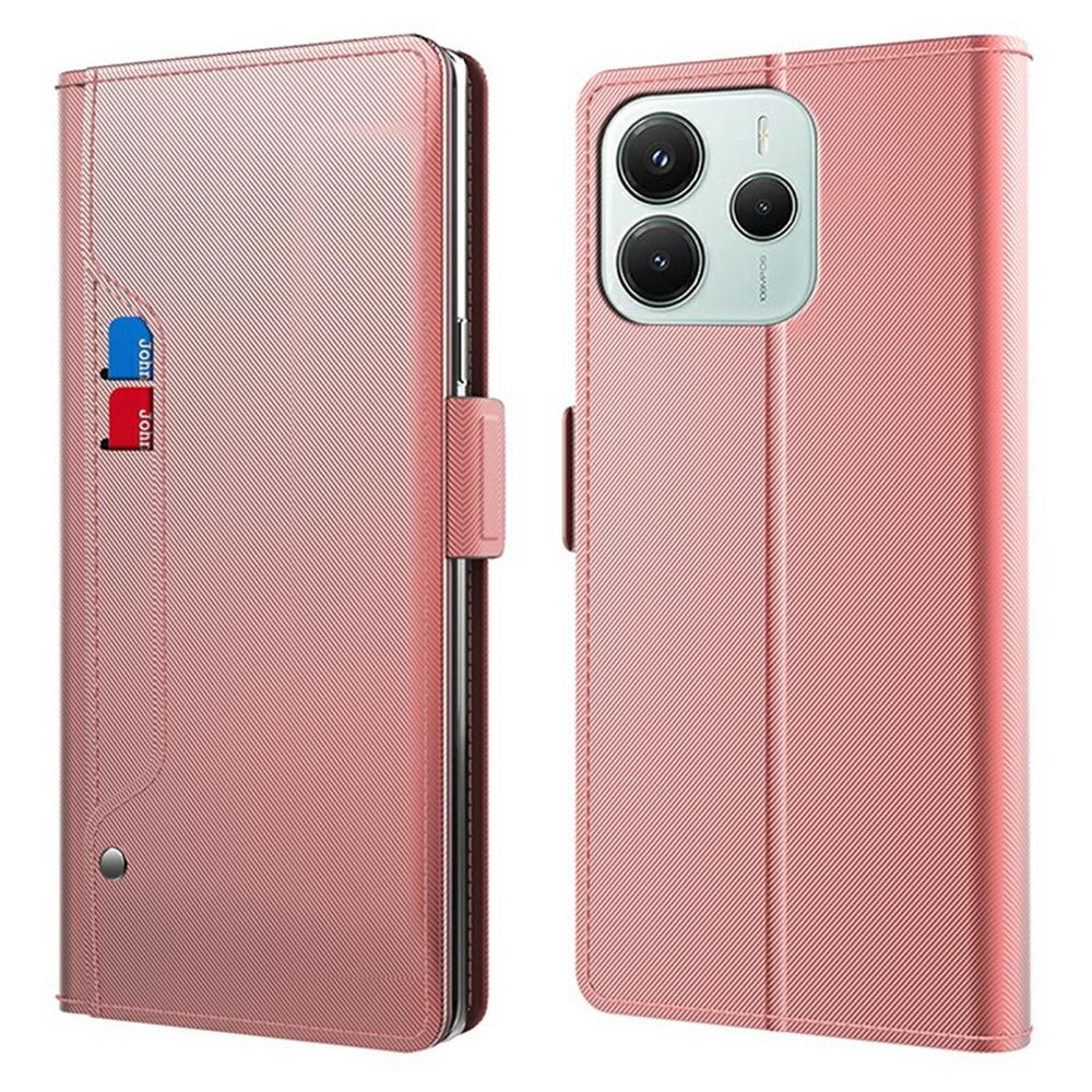 Für Xiaomi Redmi Note 14 5G Hülle Ständer PU Leder Handyhülle Kartenhalter Spiegel