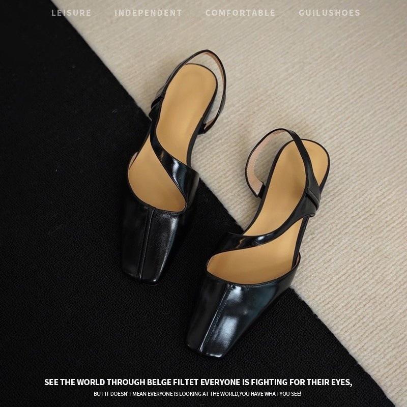 

Lan Cabinet Edition~ French White Square Head One-word Baotou Sandals Women s Summer Empty Trip Belt Women s Shoes Flat-soled Single Shoes 40 чёрный