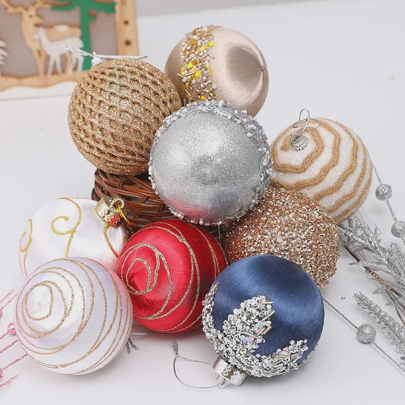 8cm 3D Silk Thread Christmas Ornaments - Set of 9 Foam Balls