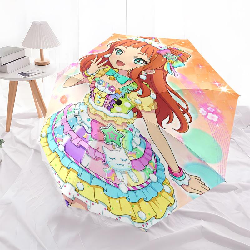 

1pc Rainbow Star Dress Anime Character Outdoor Umbrella - Automatic Opening & Closing - Portable 3-Fold Design - 8 Rib Iron Frame - Perfect Gift for F