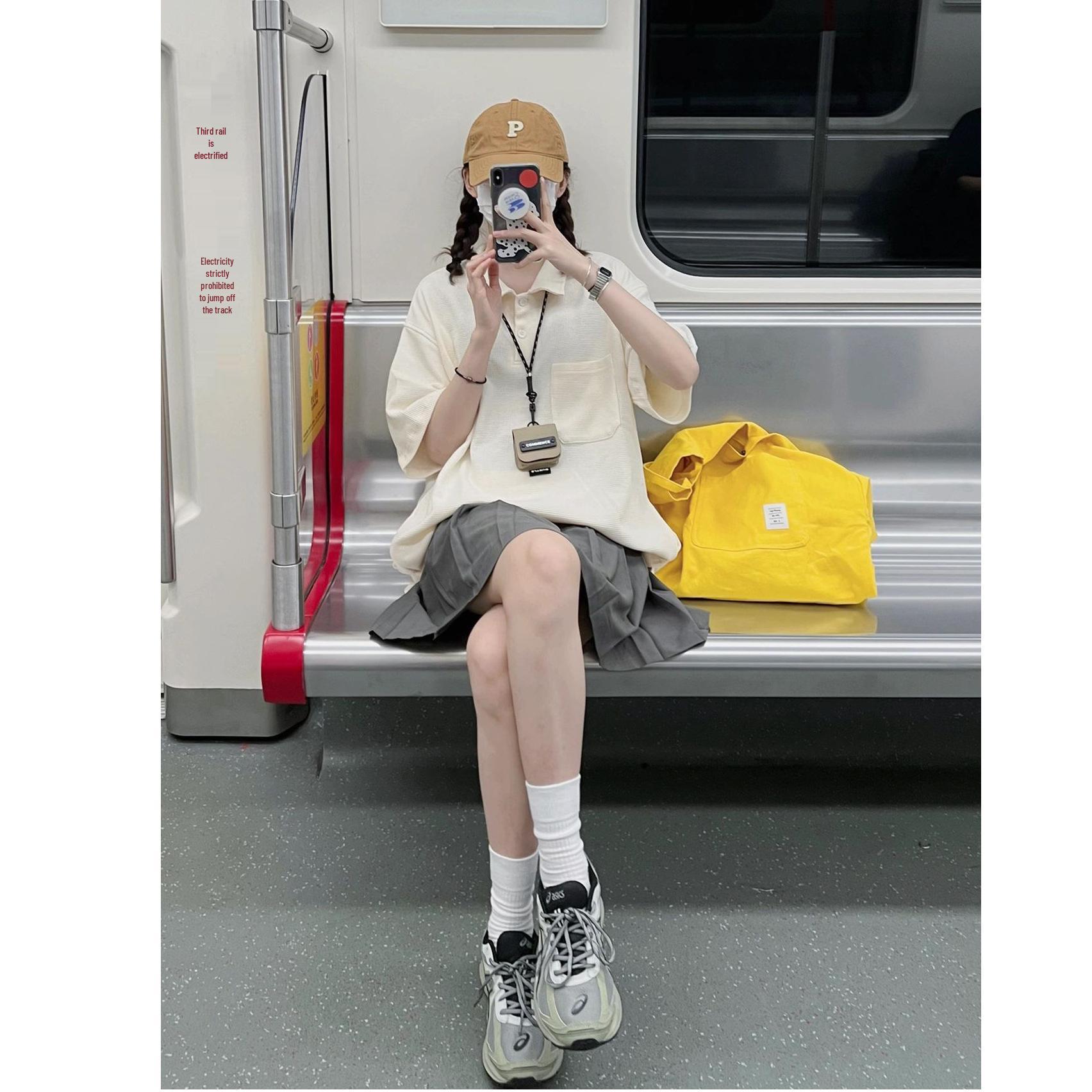 

Women s Summer Oversized Waffle Knit Polo Shirt - Trendy Loose Short Sleeve Design Double Extra Large абрикосовый