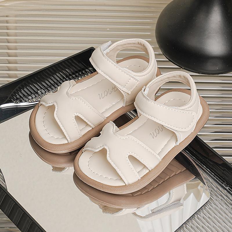 Kids Hook and Loop Flat Sandals Casual Open Toe Shoes 15 бежевый