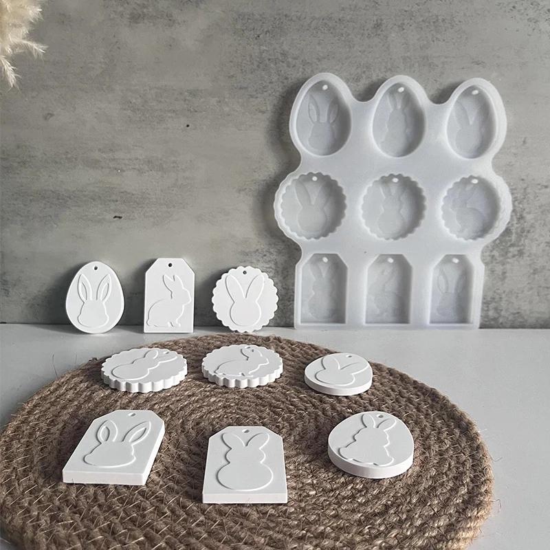 2026 Latest Model Easter Bunny Pendant Silicone Mold DIY Epoxy Resin Plaster Concrete Drip Glue Mold Easter Decoration Egg Bunny