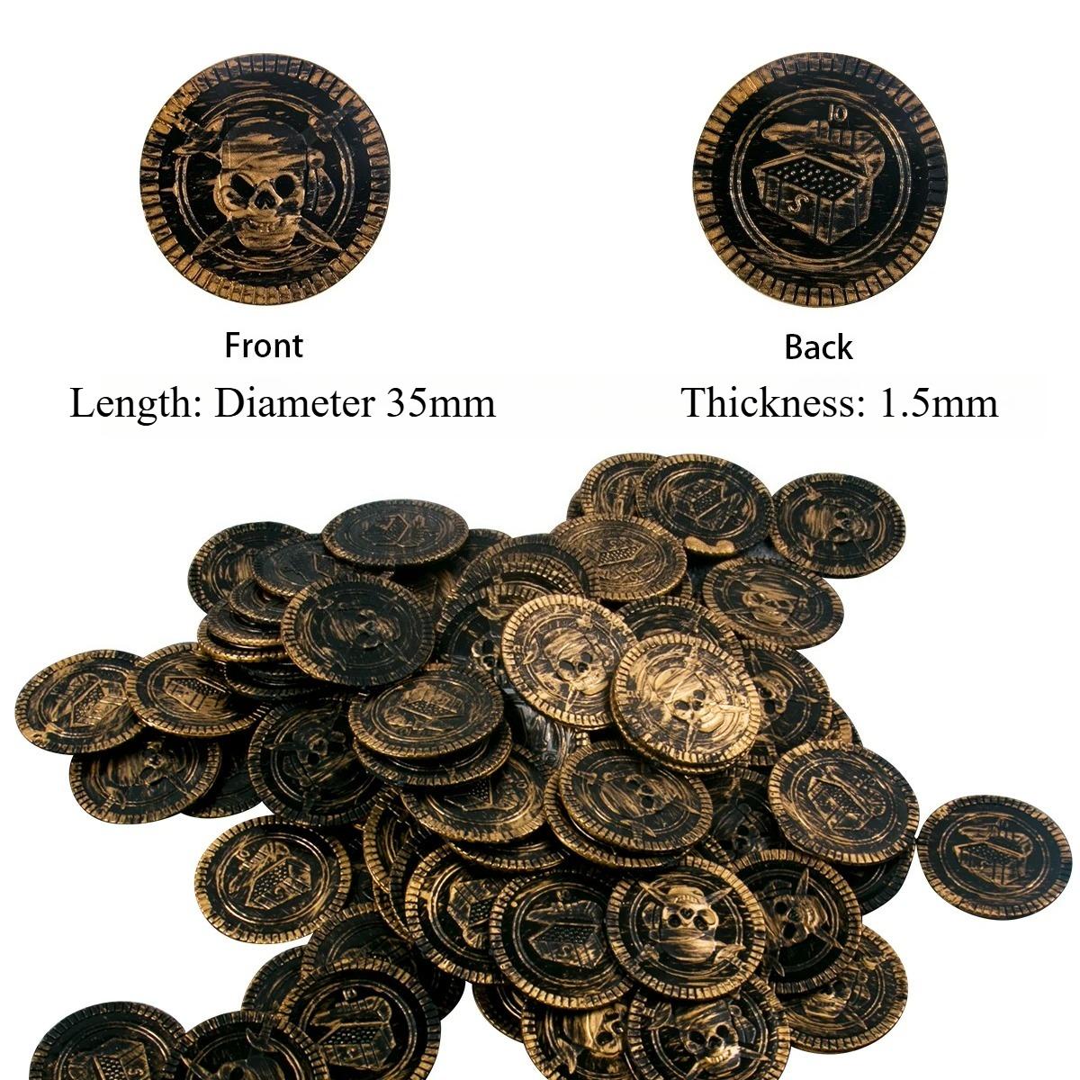 

20/100pcs Plastic Skull Pirate Gold Coins Fake Treasure Game Coins for Halloween Birthday Party Decorations Kids Favors Supplies 20pcs