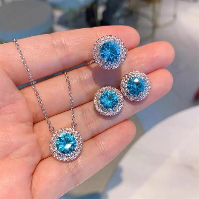 Sea Blue Cubic Zirconia Jewelry Set - Trendy, High-End Design, Versatile and Popular.