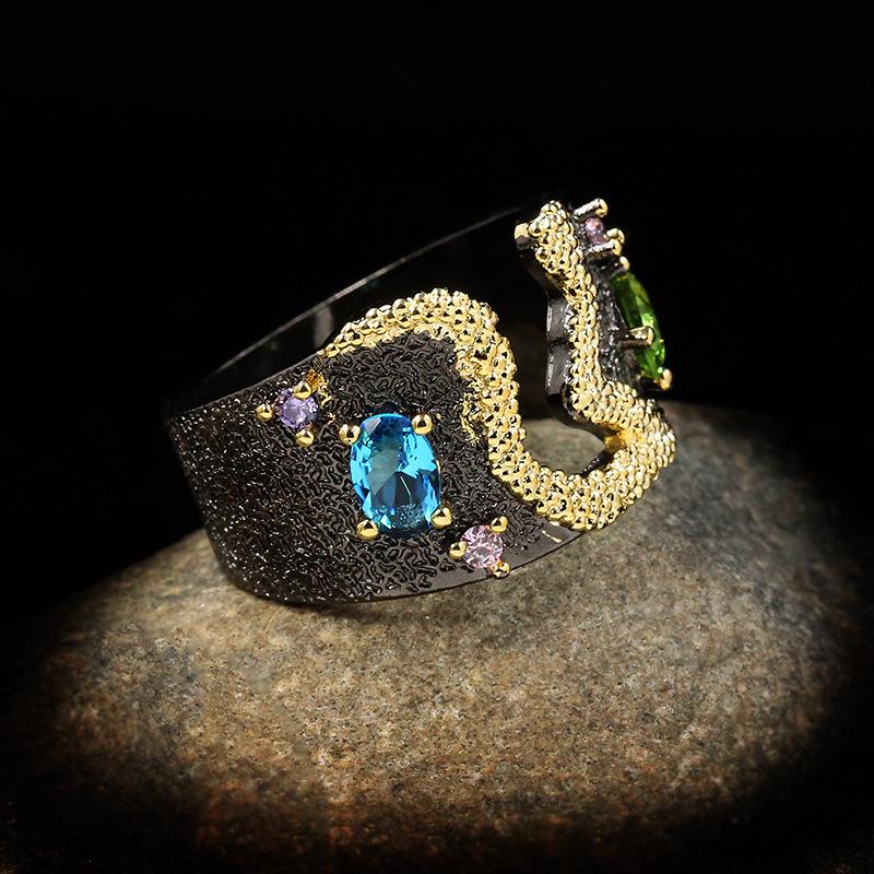 Italian Handmade Abstract Modeling French Retro Romantic Style 925  Colorful Inlaid Zircon High-End Jewelry Gift