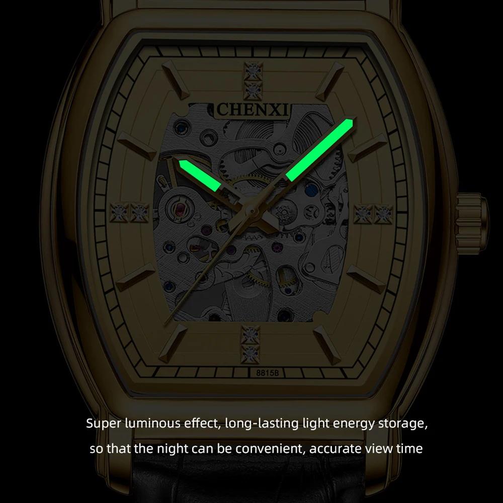Relógio Mecânico Masculino Novo Tipo Barril Automático Vazado Luminoso À Prova d'Água Aço Inoxidável Dourado Relógios para Homem Relojes Hombreino