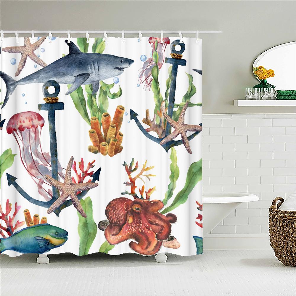 Creative Shower Curtains Printed Ocean Turtle Waterproof Bathroom Curtain Home Decor Polyester Bath Shower Curtain With Hooks