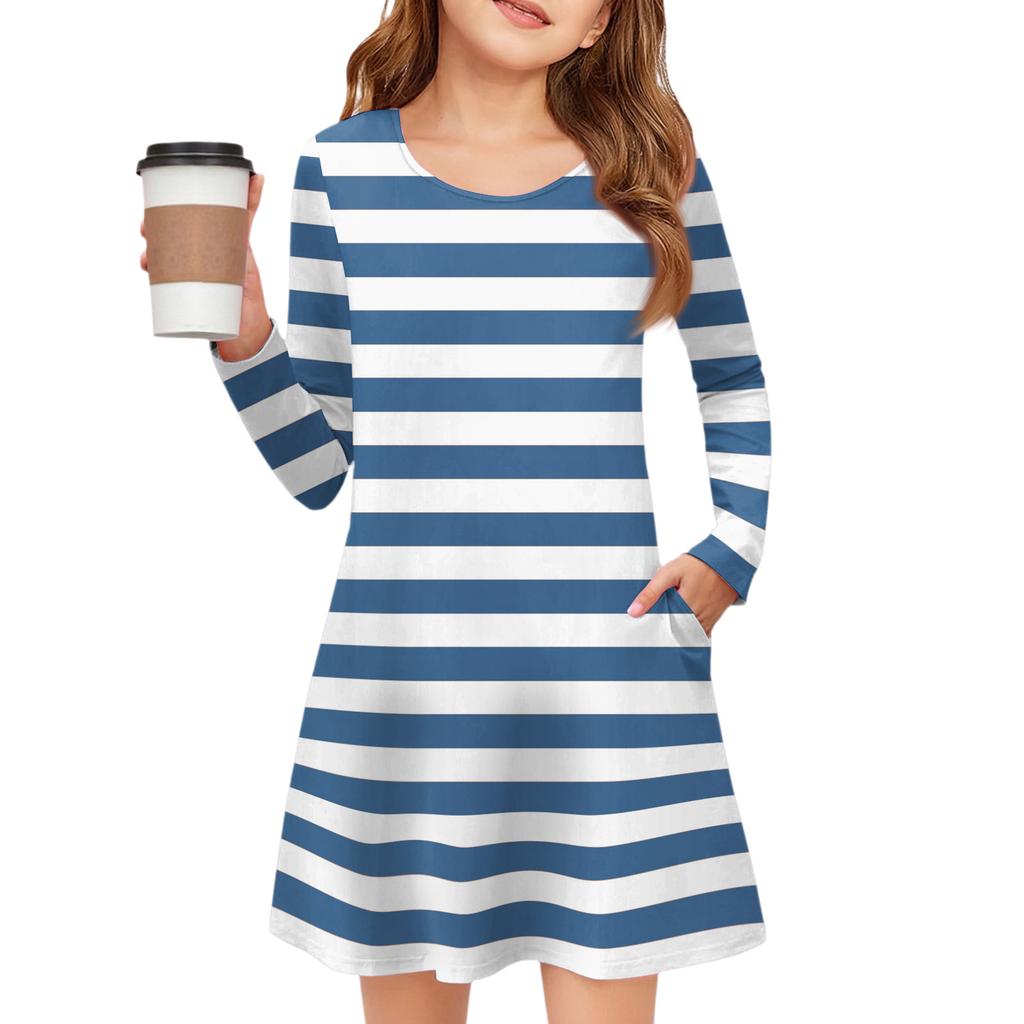 Girls' Long Sleeve Dress - Color Pocket Dress