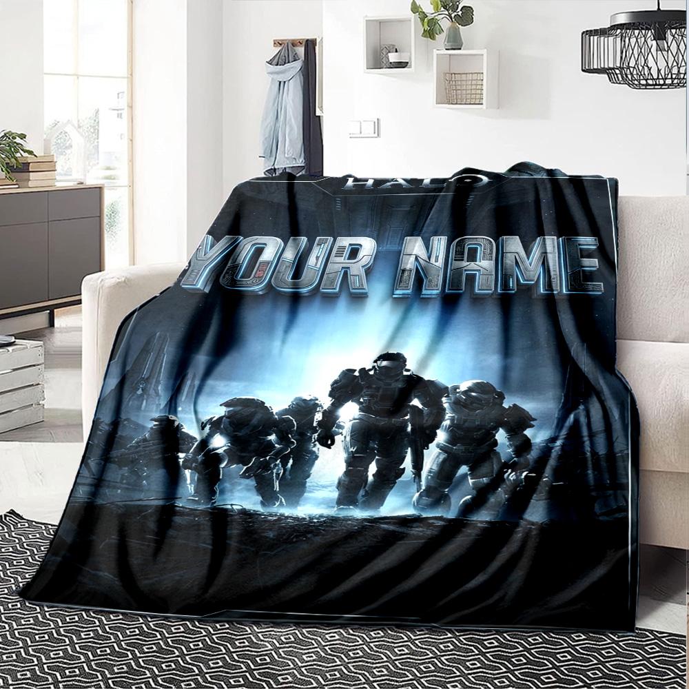Name Custom Halo Game Print Flannel Blanket High Quality Warm Comfortable Cover for All Seasons Perfect for Gifts Home Decor