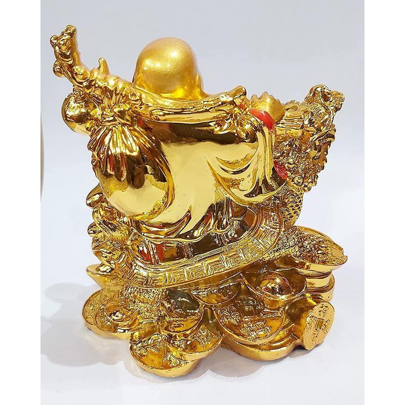 Laughing Buddha On Dagon with Coins Idol Statue Showpiece Happiness and Money Wealth Sitting Idol for Home Decor
