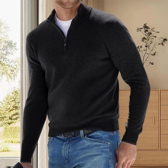Pánský svetr podzim zima stojáček límec výstřih do V jednobarevný slim fit elastický dlouhý rukáv měkký zip s výstřihem pánský svetr