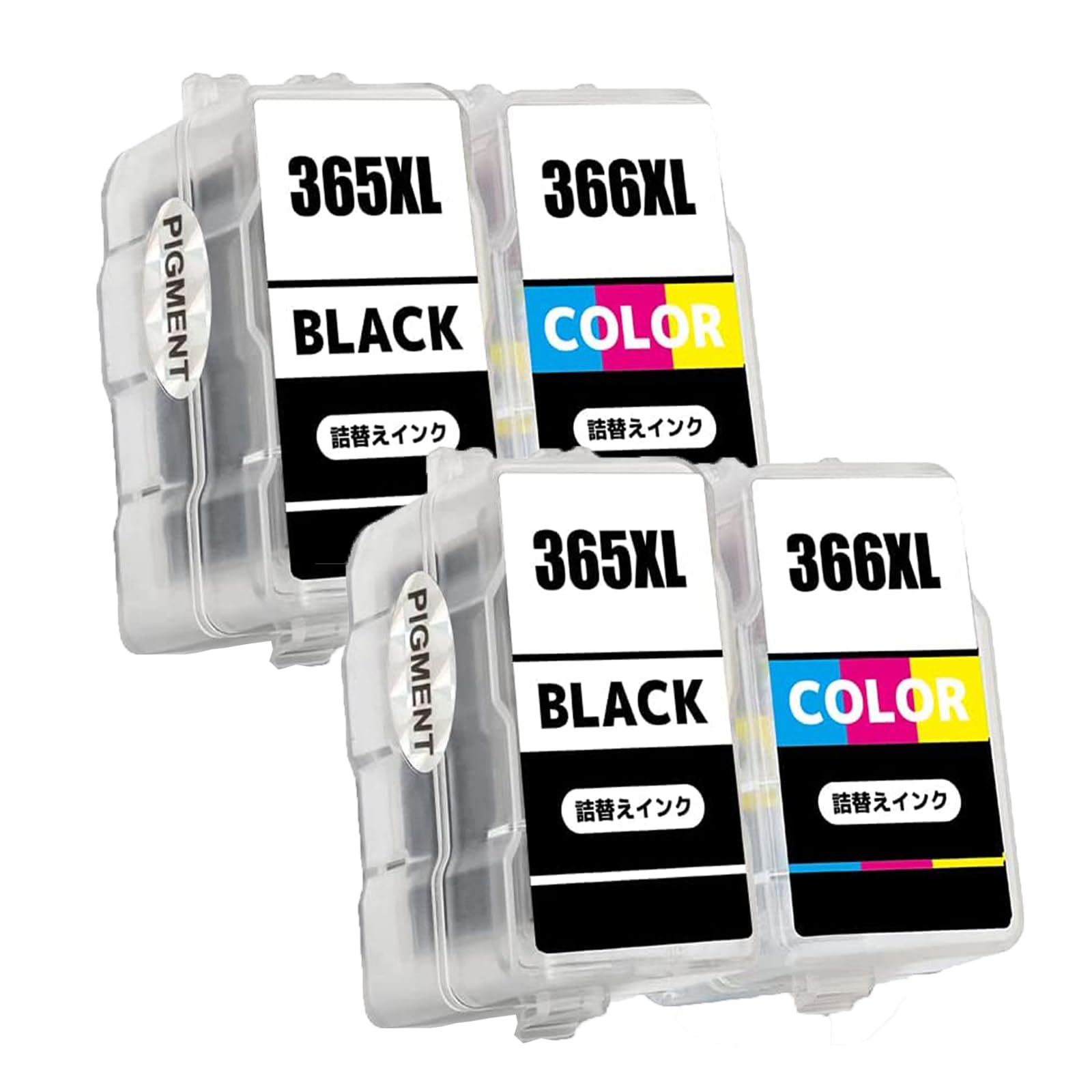 

Refillable Canon Pigment Black and Dye Color Ink Cartridges of 4 for Canon and Canon Ink Compatible with TS3530 and TS3730 BC-365XL BC-366XL (Set 2,