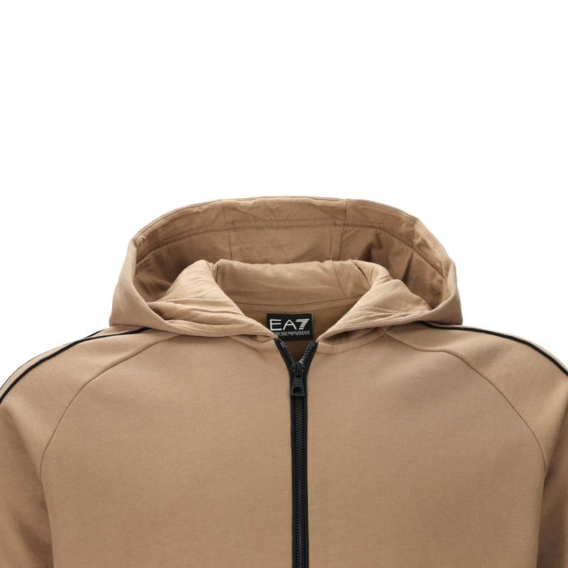 Emporio Armani Logo Patch Fleece Hooded Zip-Up Casual Sweatshirt Men sweatshirt Camel 7M000973-AF10377-U6171
