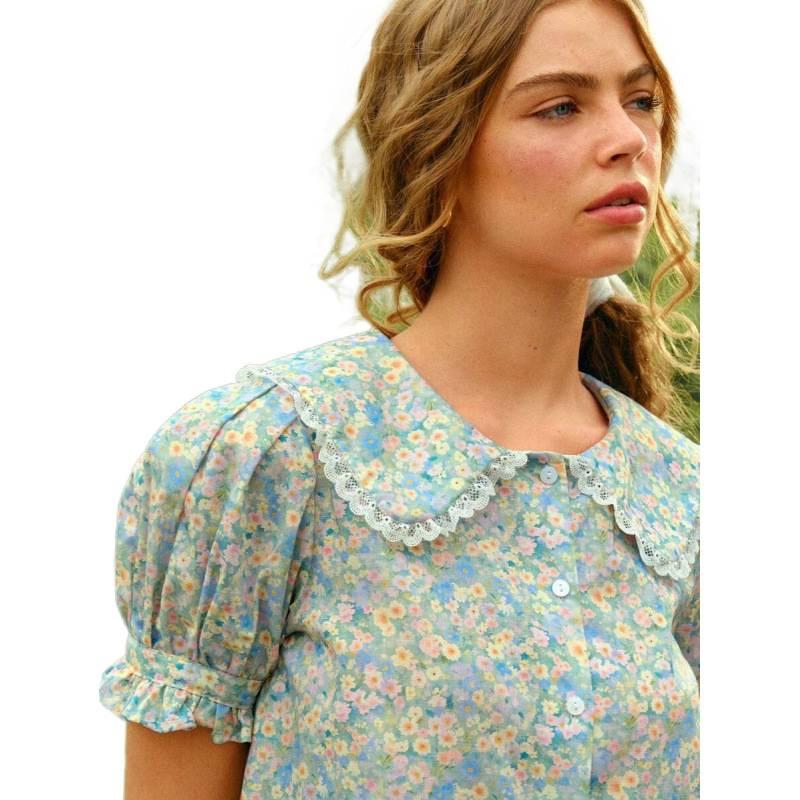 Europe, America 2026 summer new age-reducing doll collar bubble sleeve ruffle edge floral dress