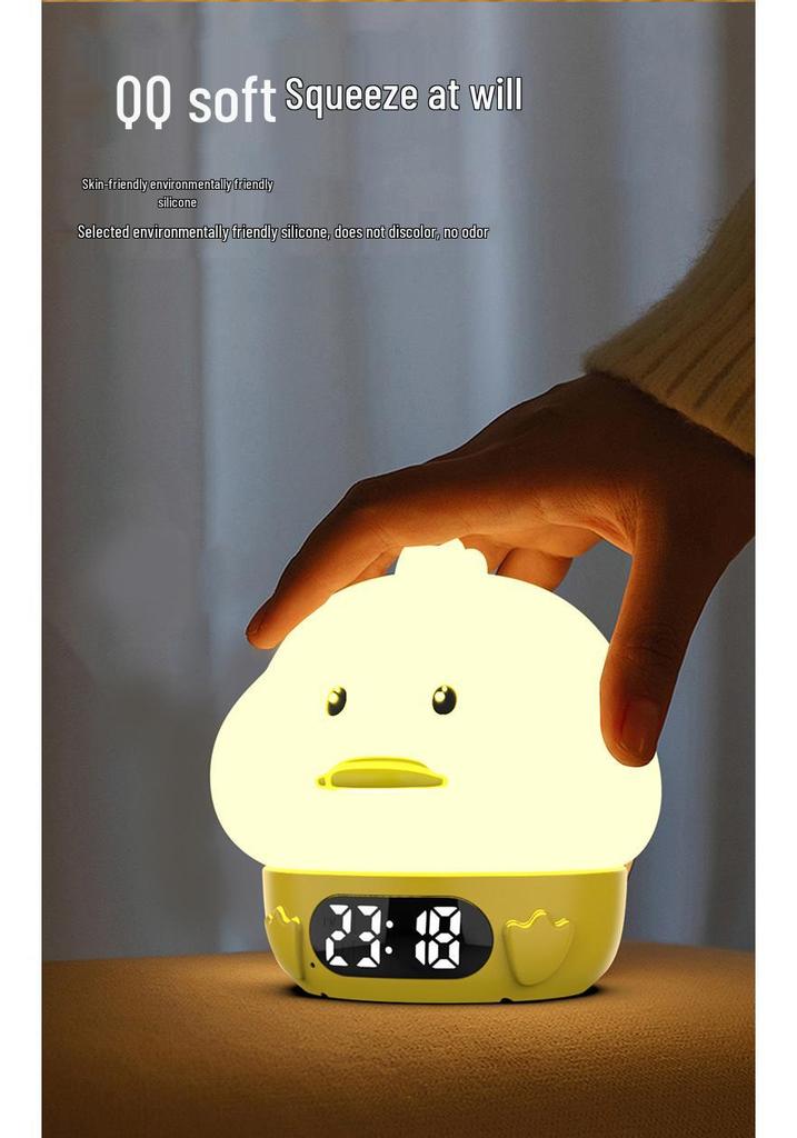 Duck Silicone Alarm Clock with Night Light and Cartoon Tap Feature