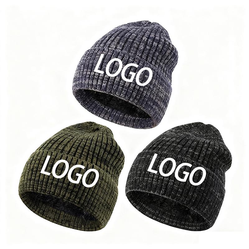 Custom Logo Camouflage Winter Beanie Hats for Unisex Head Warmer Warm Fleece Lined Knit Skull Cap