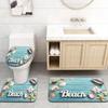 Modern Simple Wood Grain Shell Boat Bathroom Floor Mat Set 3pcs Non-Slip Absorbent Toilet Lid Cover and U-Shaped Rug