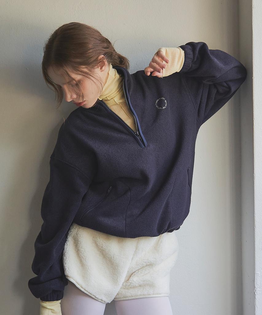 Iteoneolmomeonteu Soft Terry Half Zip Sweatshirt_Navy