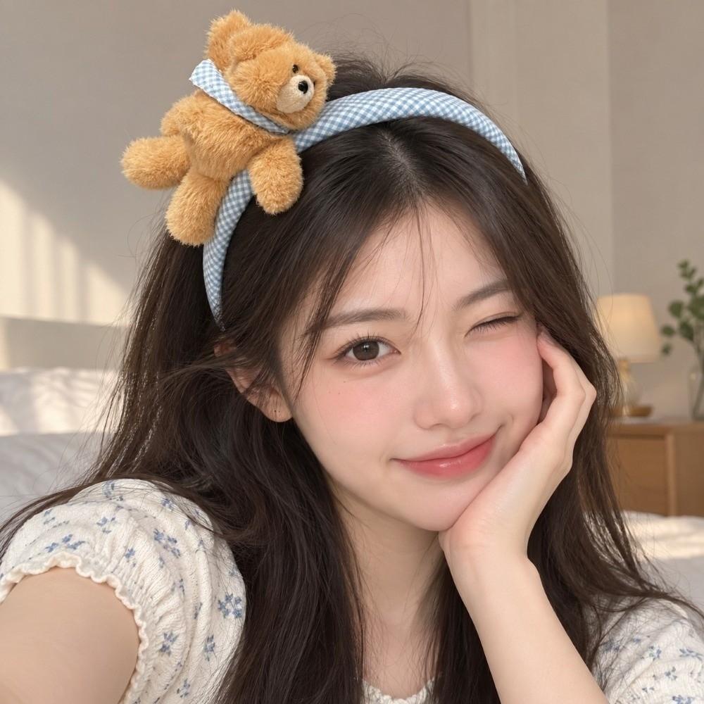 Soft Cute Hair Hoops Fluffy Cartoon Bear Headwear Lay Down Bear Hairbands Spa Bathing