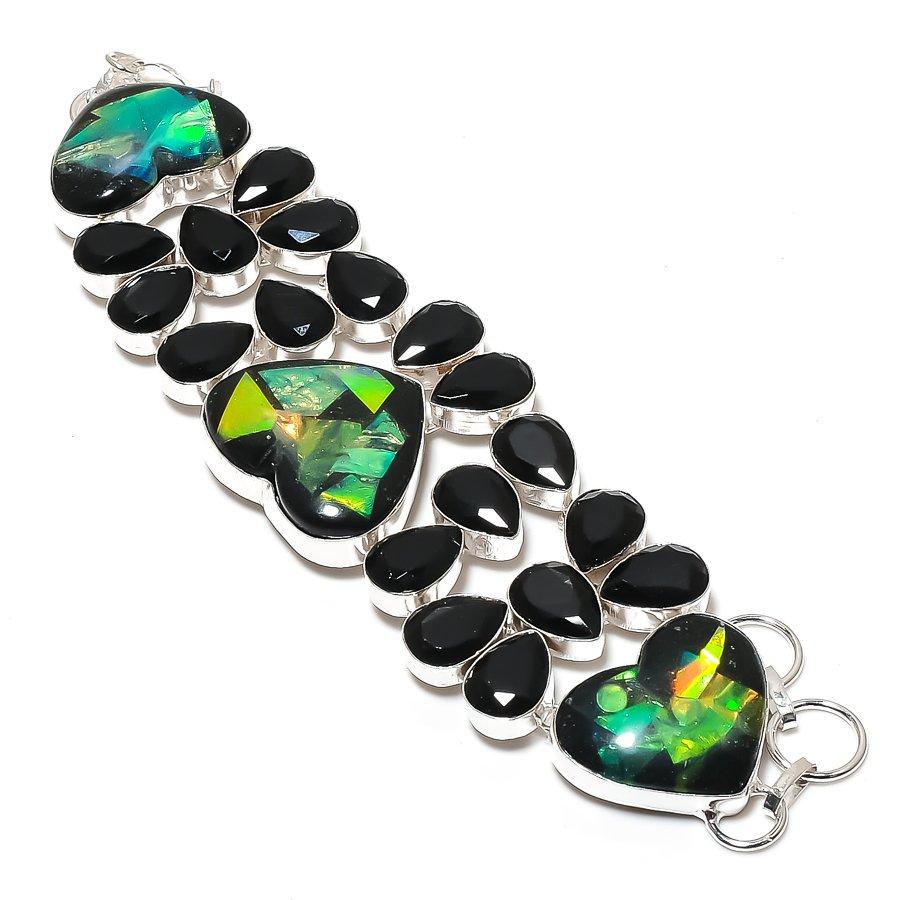 

Black Onyx, Spinel Gemstone 925 Sterling Silver Bracelet 7-8