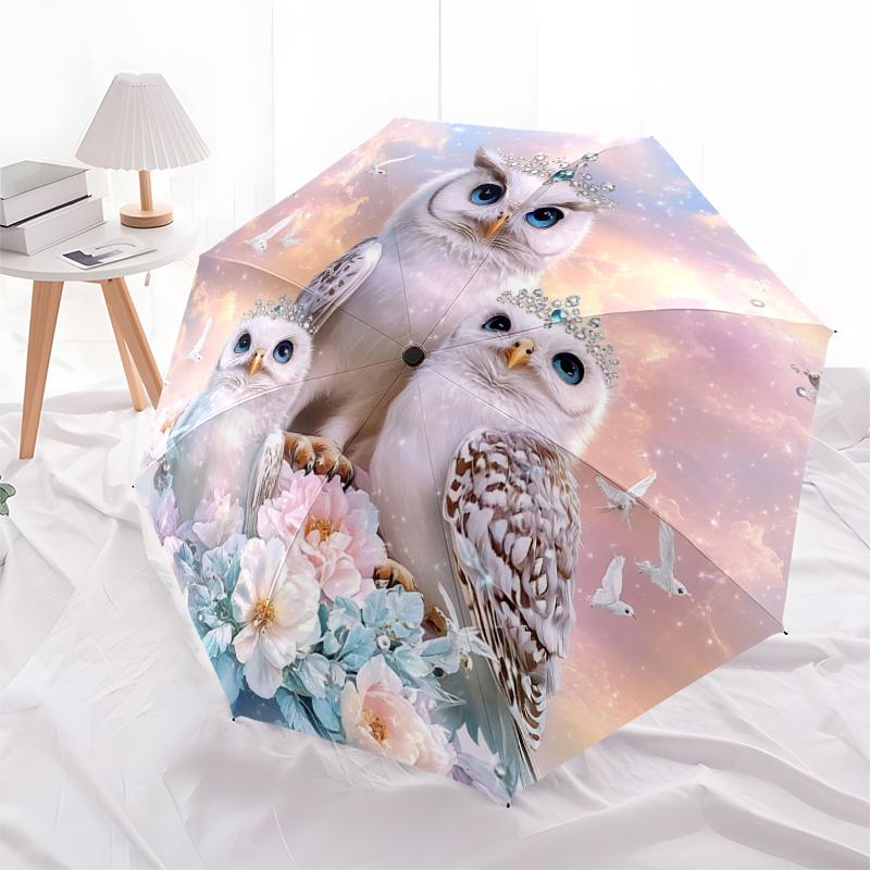 1 PC Automatic Folding Umbrella - Magical Snowy Owl Pattern, Portable & Foldable Design with 8 Ribs, Christmas Birthday Gifts