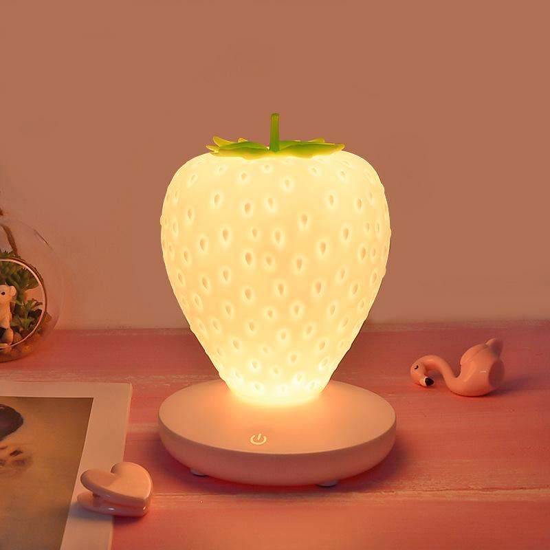 D5 LED Strawberry Novelty Night Lamp USB Bedside Lamp Silicon Touch-Sensor Night Light for Kid Children Bedroom Room Decoration