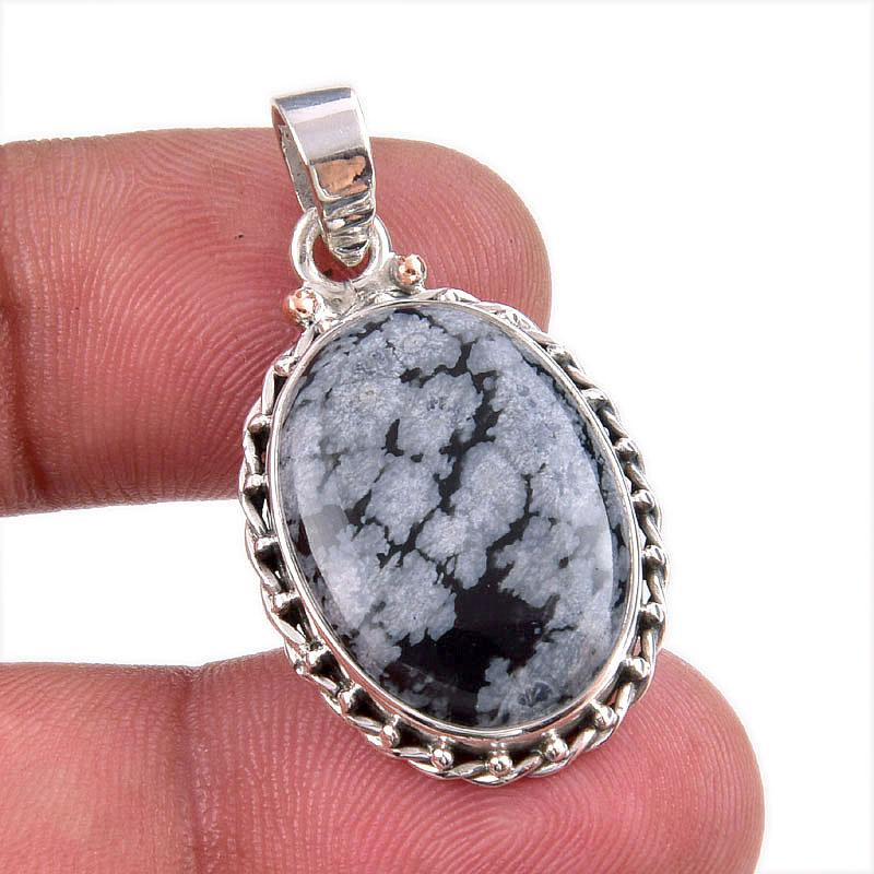 

Natural Snowflake Obsidian 925 Solid Sterling Silver Jewelry Pendant 1.25 Y9F95