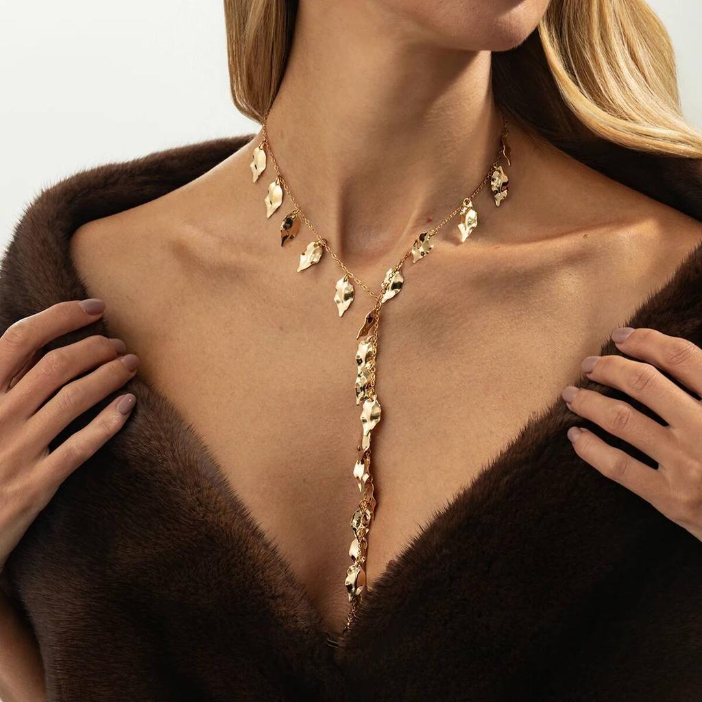 SHIXIN Sexy Leaves Tassel Long Pendent Necklace for Women Vintage Adjustable Y-Shaped Sweater Chain Party Jewelry Accessories
