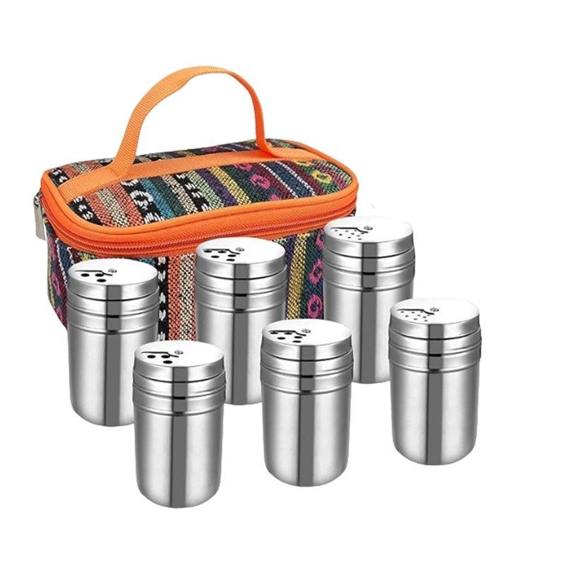 

SHGO-For Salt Sugar And Pepper Shakers, 6Pcs Stainless Steel Spice Shaker,Camping Kit With Travel Bag For Dry Spices