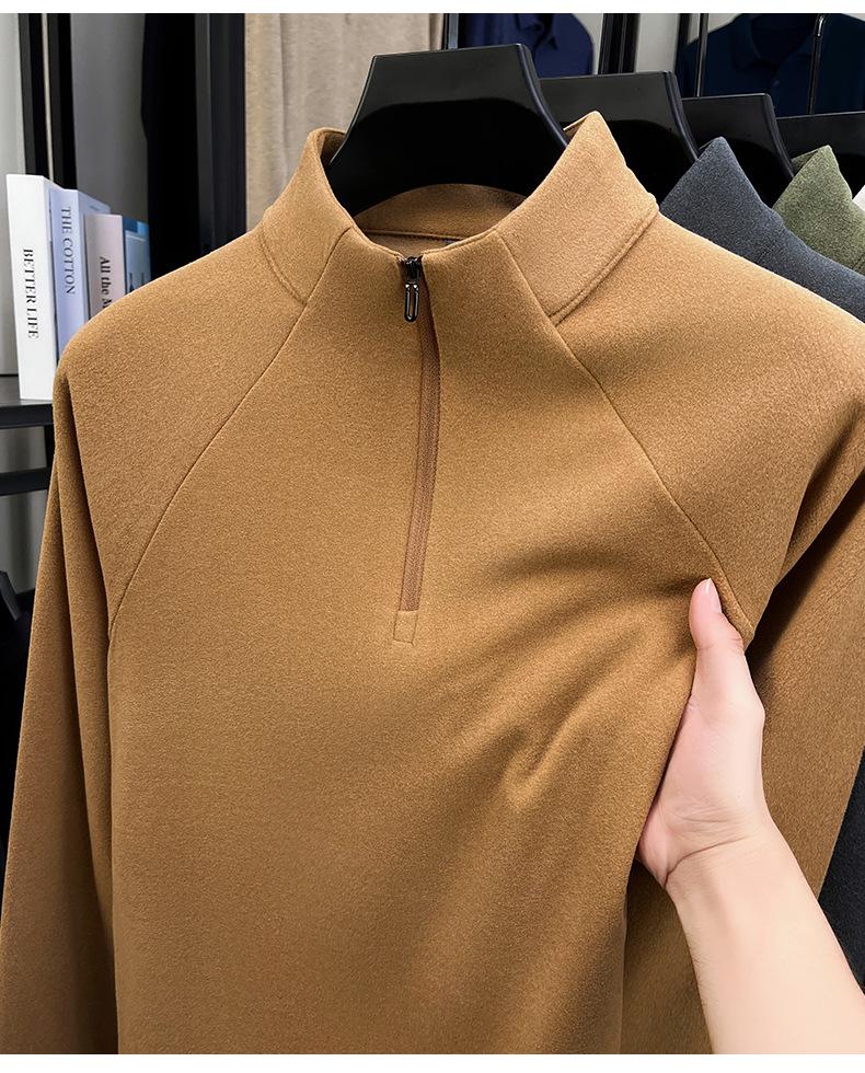 Men's Luxury 700g Velvet-Lined Stand Collar Half-Zip Heavyweight Hoodie - Warm, Lightweight, Autumn/Winter Solid Color.