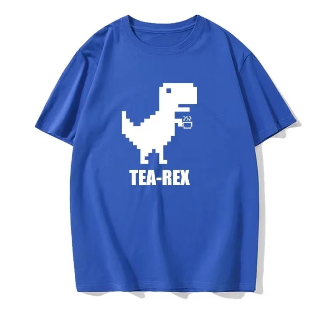 Mosaic Tyrannosaurus Rex Loves Tea Funny Printing Mens T-Shirt Cotton Loose Tees Cotton Oversized Streetwear Breathable T-shirt