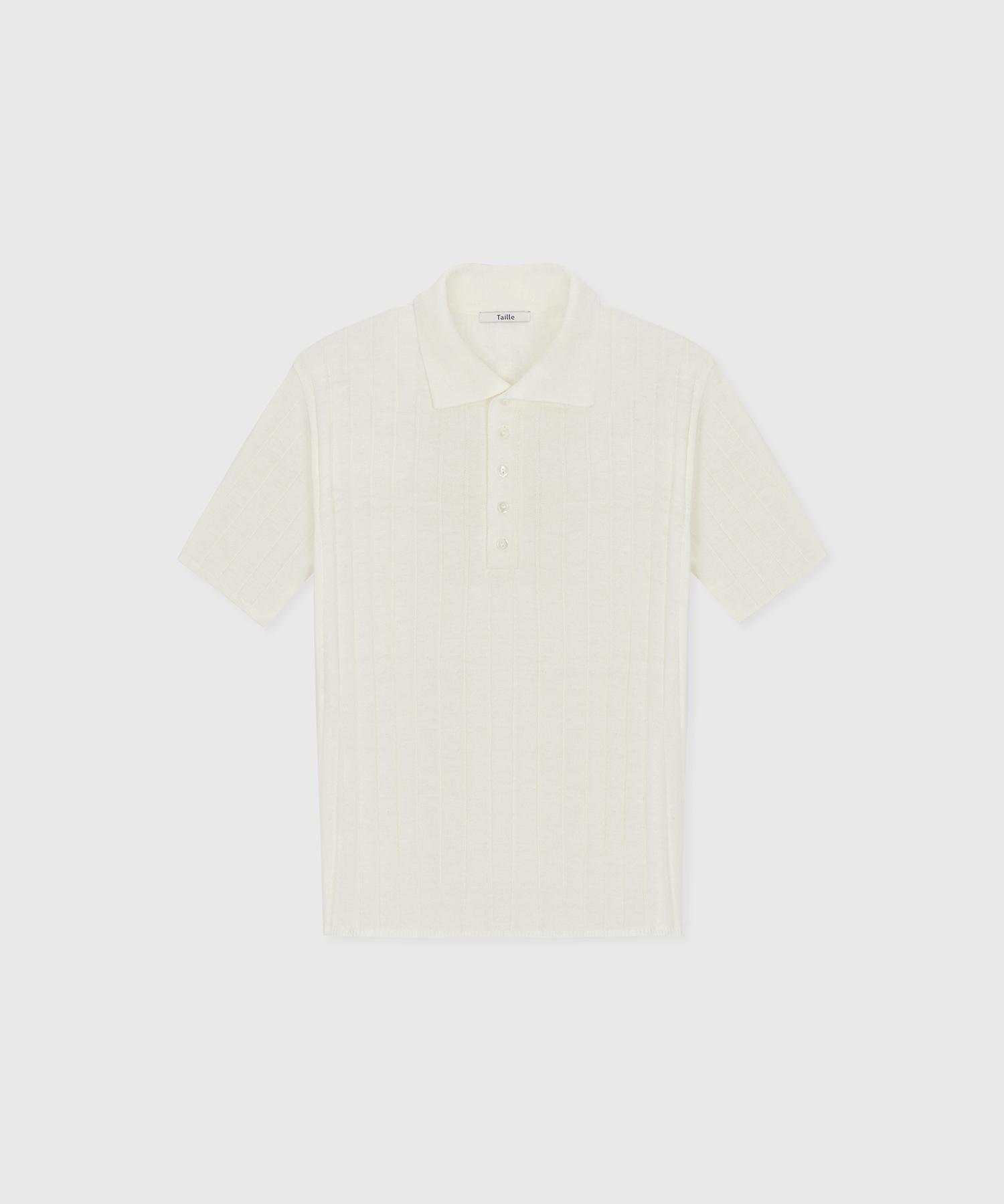 Toscan Rib Cotton Knit Polo Top Salt White Size 1 (Unisex)