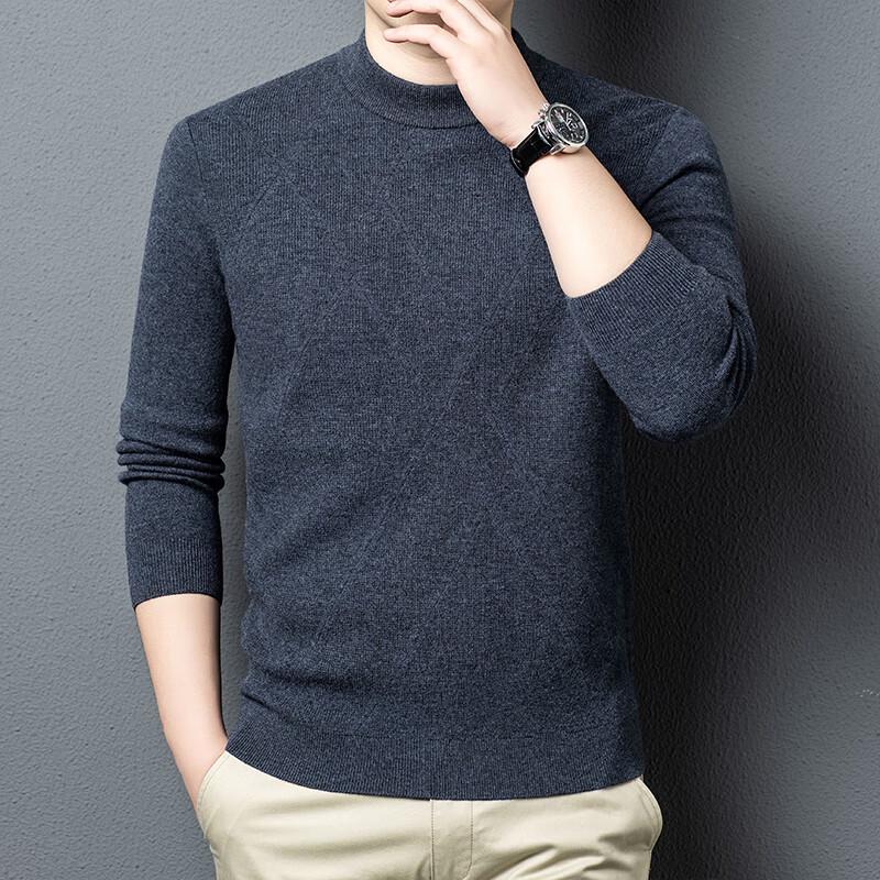 FengXun Men's 100% Pure Wool Mock Neck Pullover Sweater FXT6510